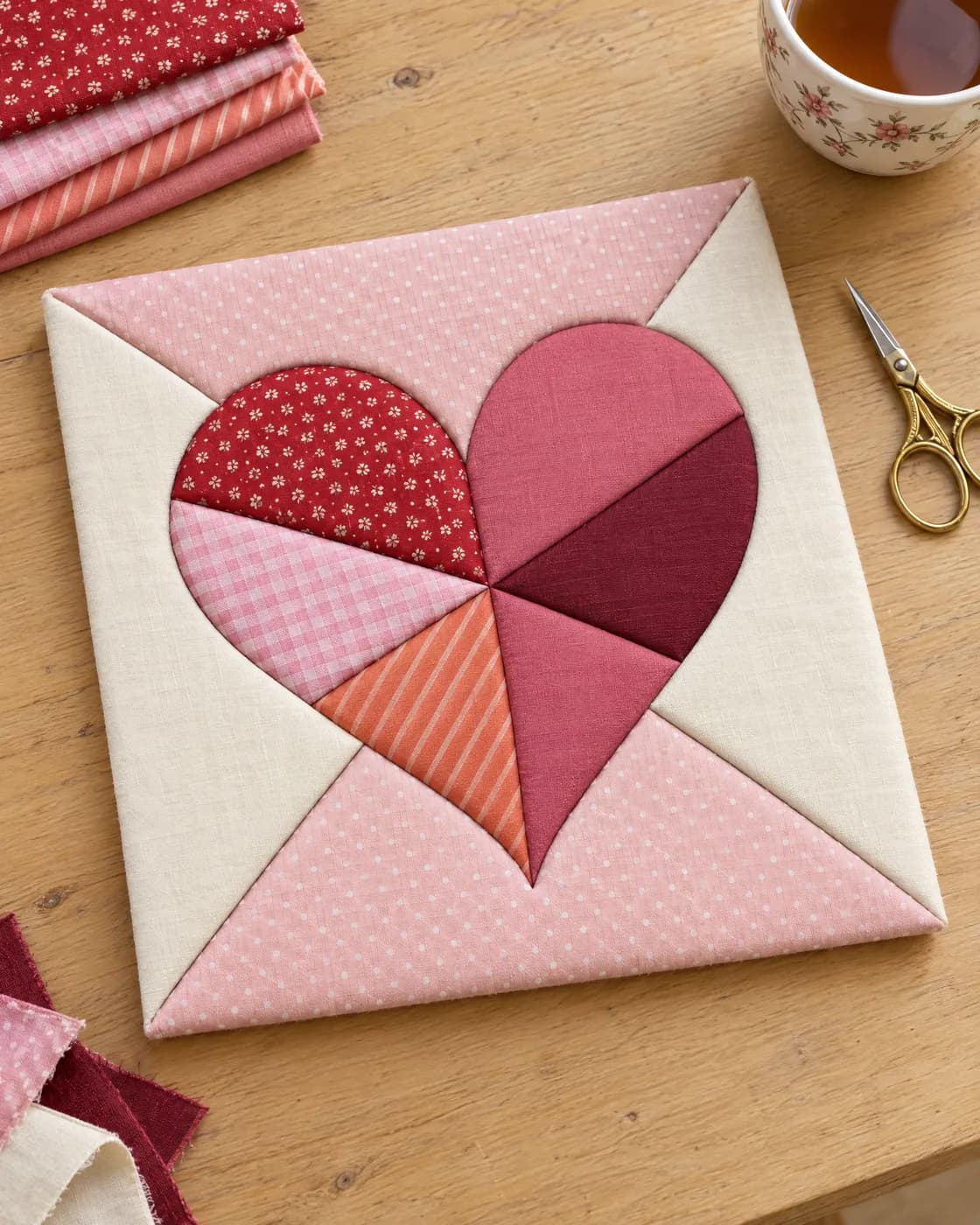 Kinusaiga patchwork heart on a table