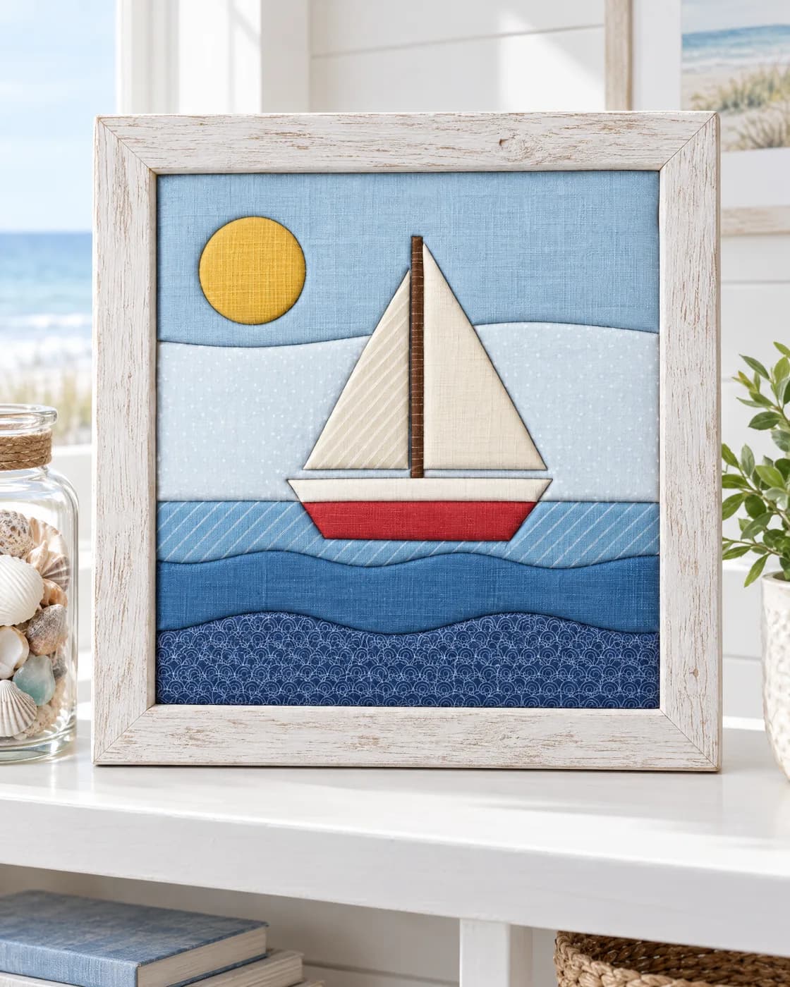 Kinusaiga sailboat in a driftwood frame